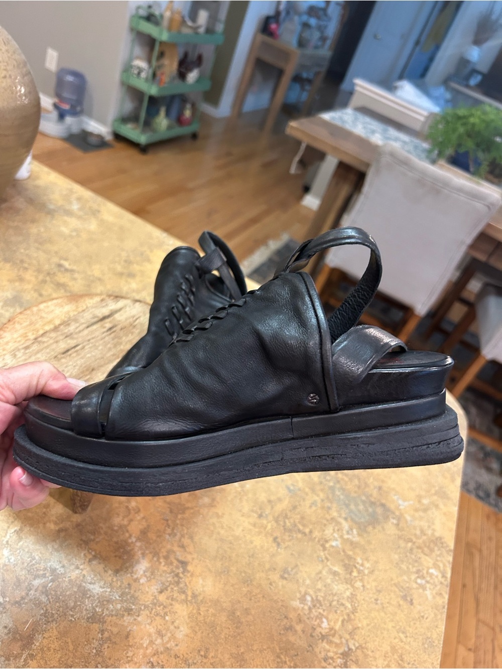 A.S.98 Black Leather Platform Sandal with Ankle Buckle - Picture 10 of 14